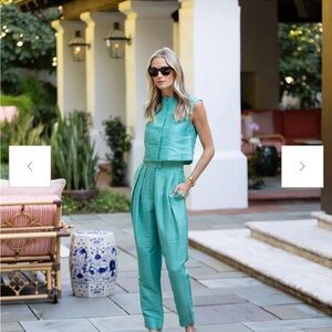 Julia Amory Silk Deco Pants - Size L - Color Aqua